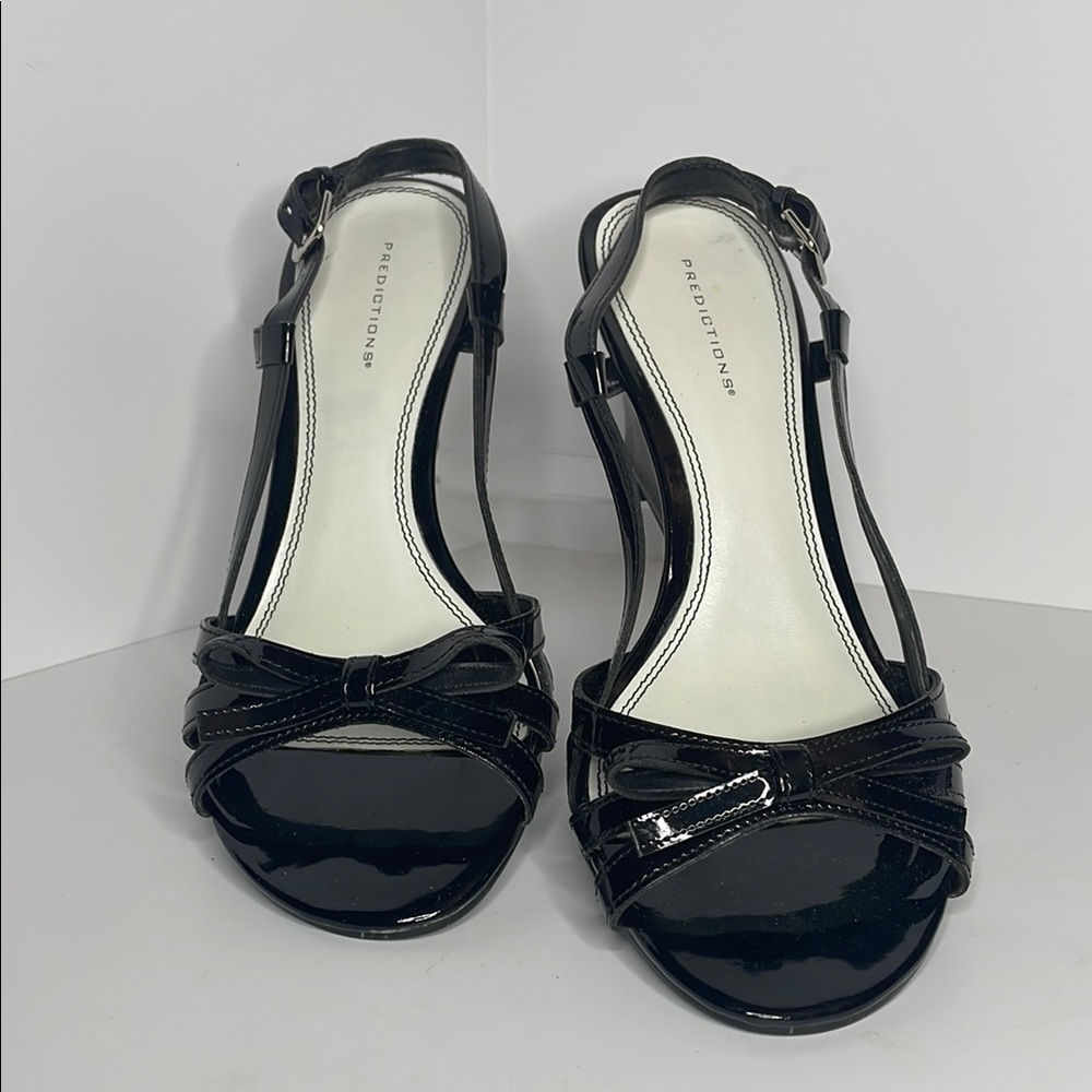 Predictions Black Glossy Slingback Heels 9W EUC